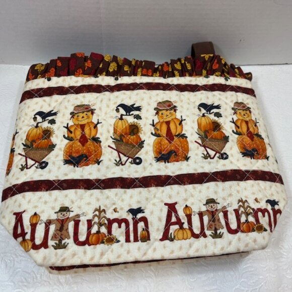 Handmade Autumn Fabric Button Closure Cotton Tote Handbag w/Eyeglass Case NEW - Picture 4 of 10